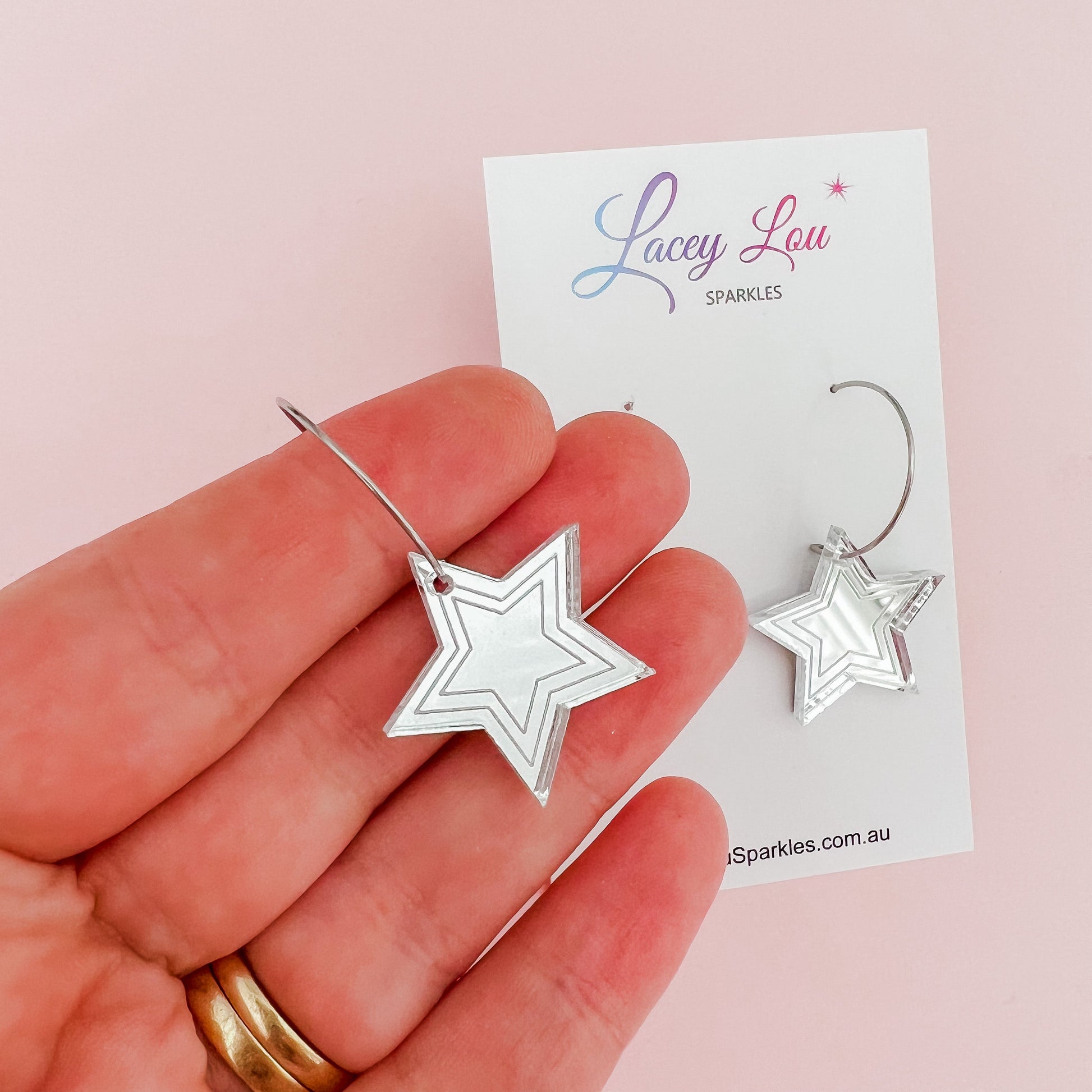 Silver Star Hoops - Acrylic Dangle - Lacey Lou Sparkles