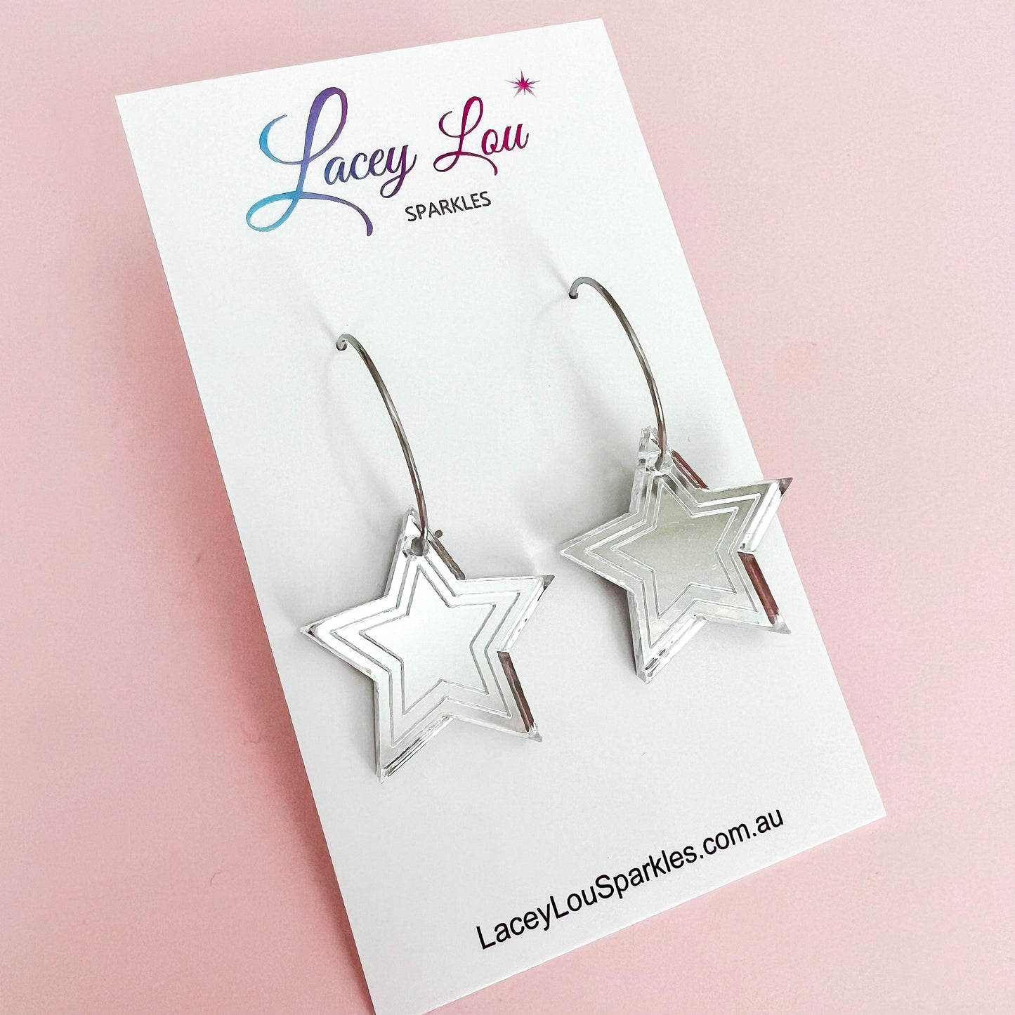 Silver Star Hoops - Acrylic Dangle - Lacey Lou Sparkles