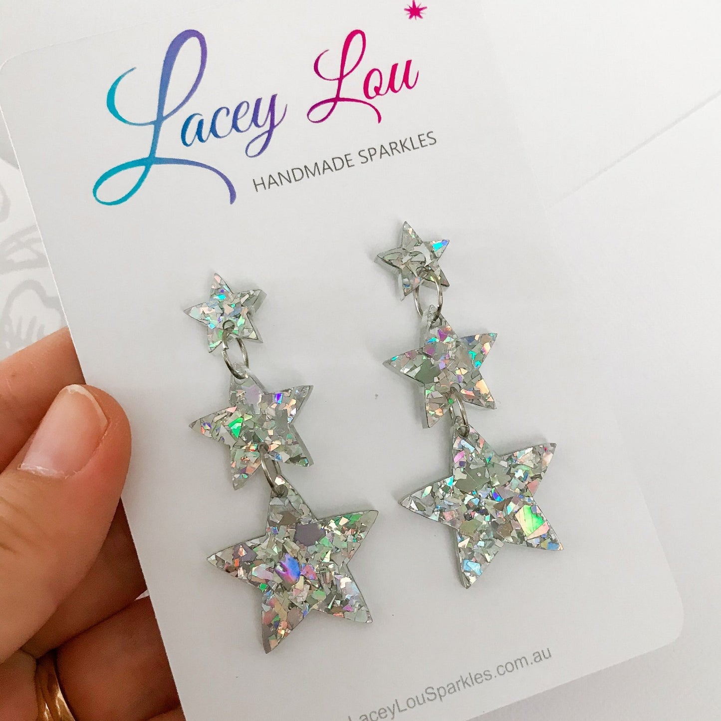 Silver Triple Star Earrings - Fireworks Earrings - Lacey Lou Sparkles