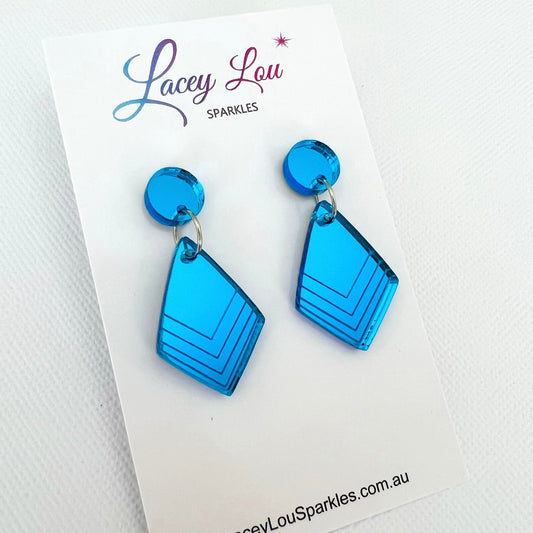 Small Abstract Dangle - Blue Mirror Acrylic Earrings - Lacey Lou Sparkles