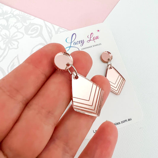 Small Abstract Dangle - Rose Gold Mirror Acrylic Earrings - Lacey Lou Sparkles
