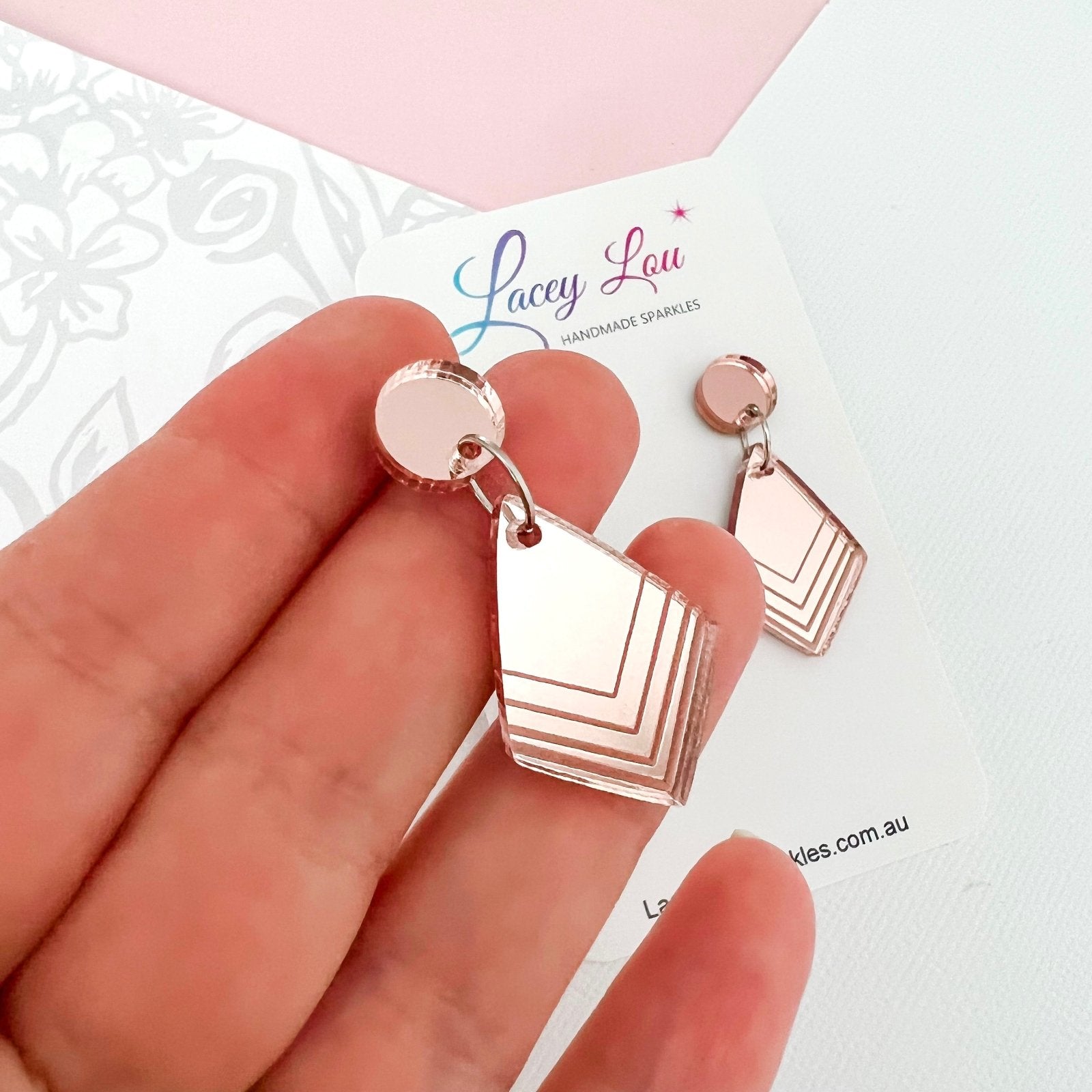 Small Abstract Dangle - Rose Gold Mirror Acrylic Earrings - Lacey Lou Sparkles