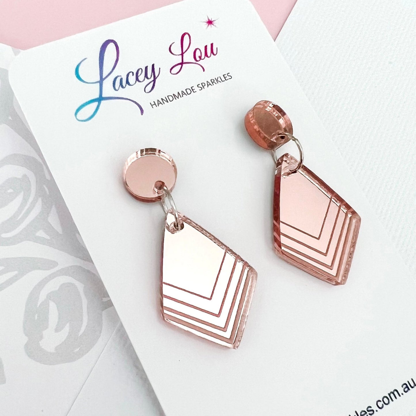 Small Abstract Dangle - Rose Gold Mirror Acrylic Earrings - Lacey Lou Sparkles