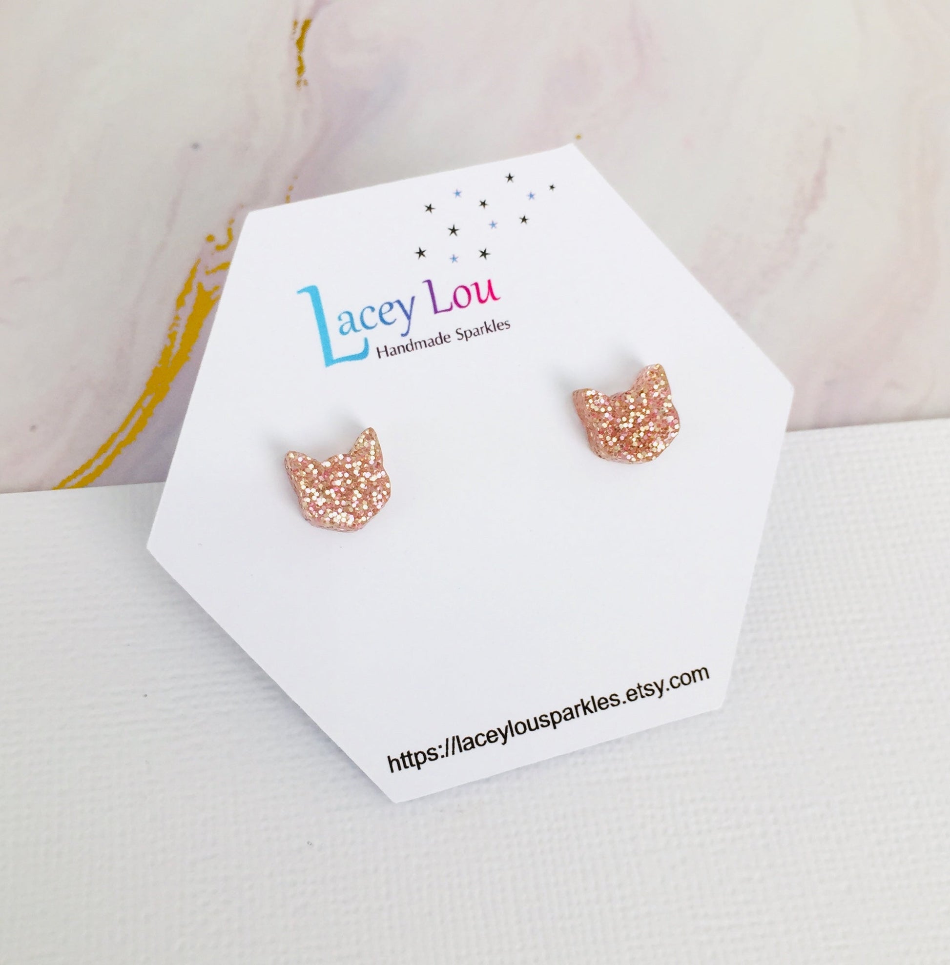 Small Cat Face Earrings - Itty Bitty Kitty Cat Studs - Lacey Lou Sparkles