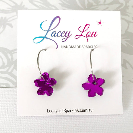 Small Charm Hoop Earrings - purple mirror - Lacey Lou Sparkles