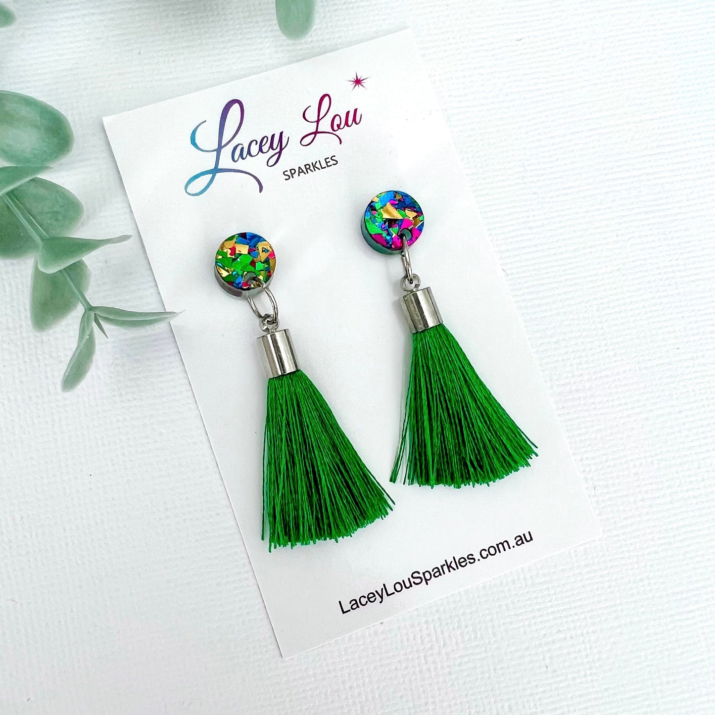 Small Christmas Tassel Earrings - Green - Lacey Lou Sparkles