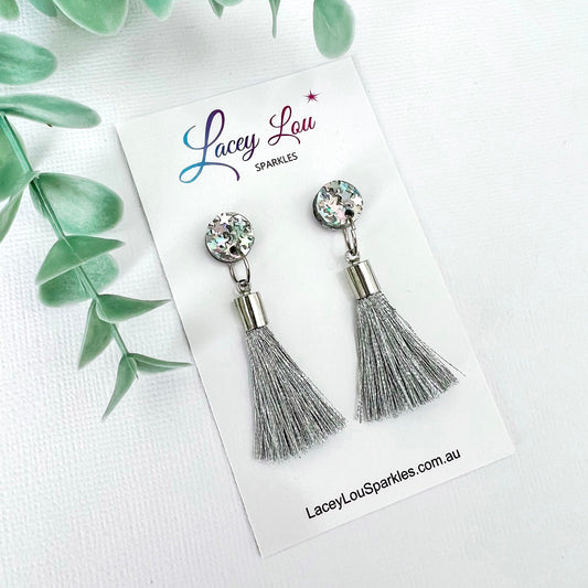 Small Christmas Tassel Earrings - Silver - Lacey Lou Sparkles