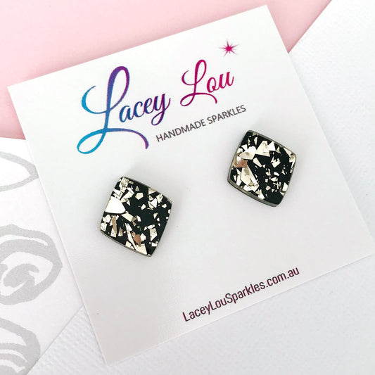 Small Diamond Acrylic Studs (17mm) - Light Gold Shard Glitter - Lacey Lou Sparkles
