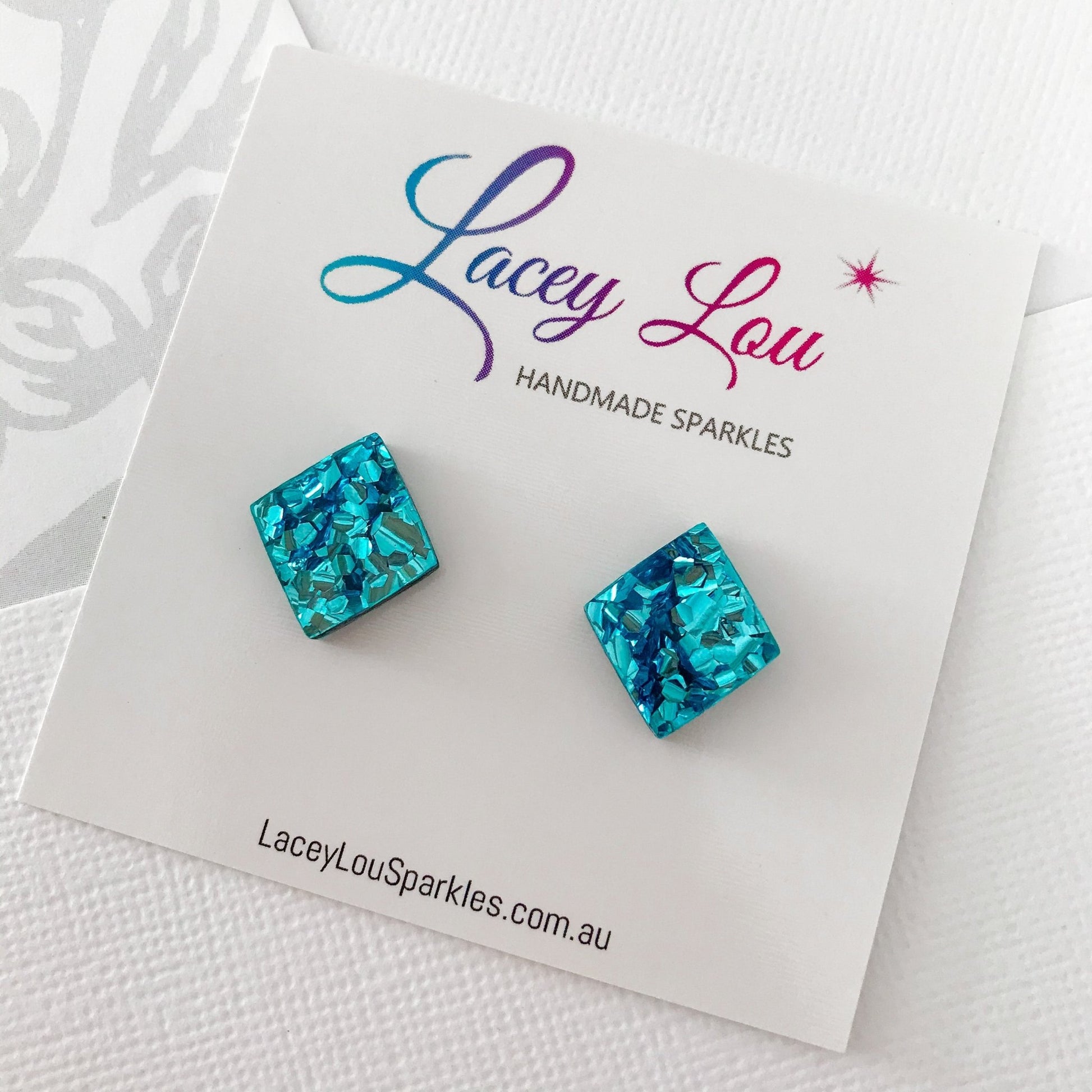 Small Diamond Stud - Baby Blue Chunky Glitter Acrylic Earrings - Lacey Lou Sparkles