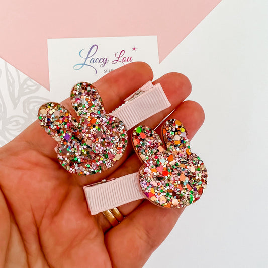 Small Dusty Pink Glittery Easter Hair Clips - Lacey Lou Sparkles