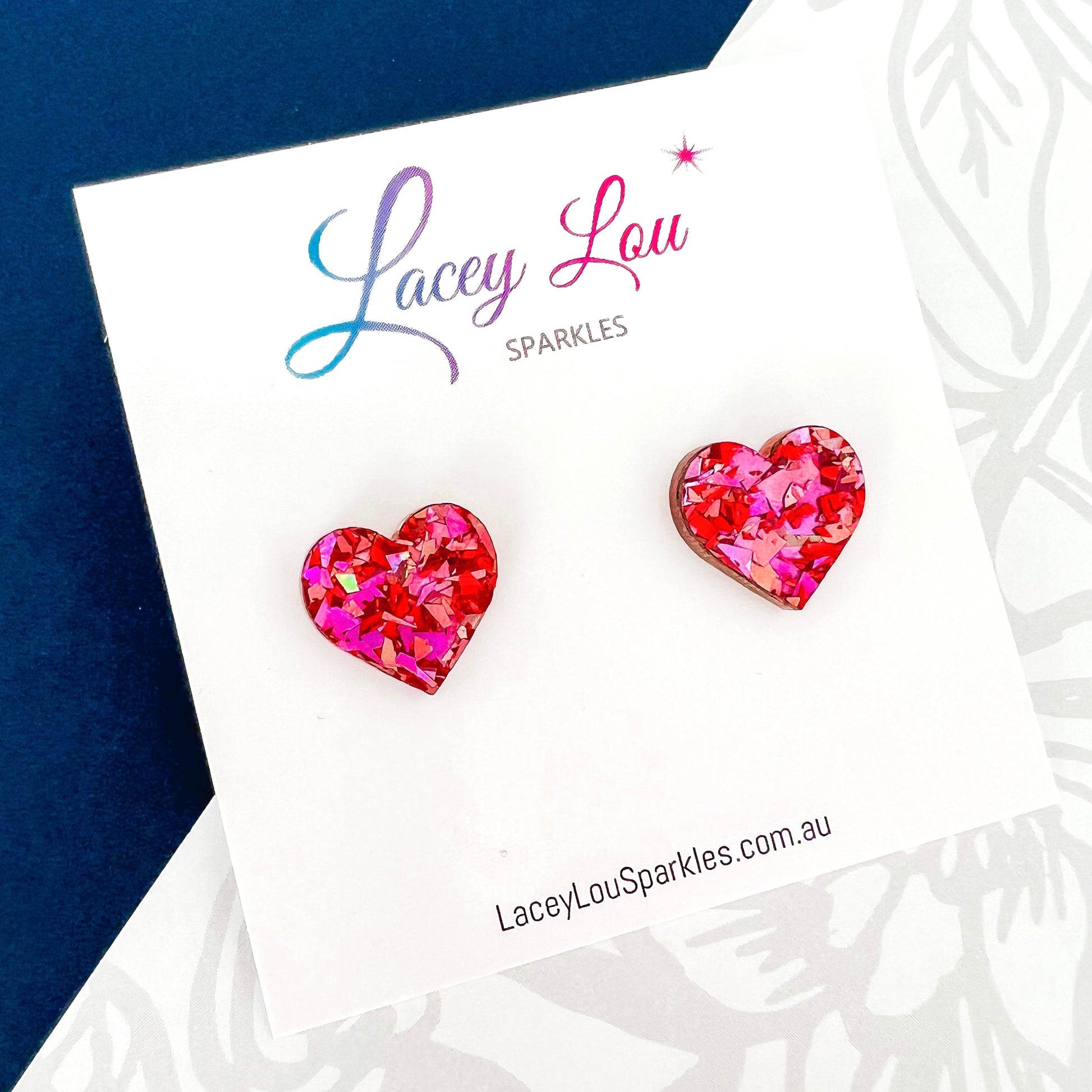 Small Heart Acrylic Studs (15mm) - Rose Glitter - Lacey Lou Sparkles