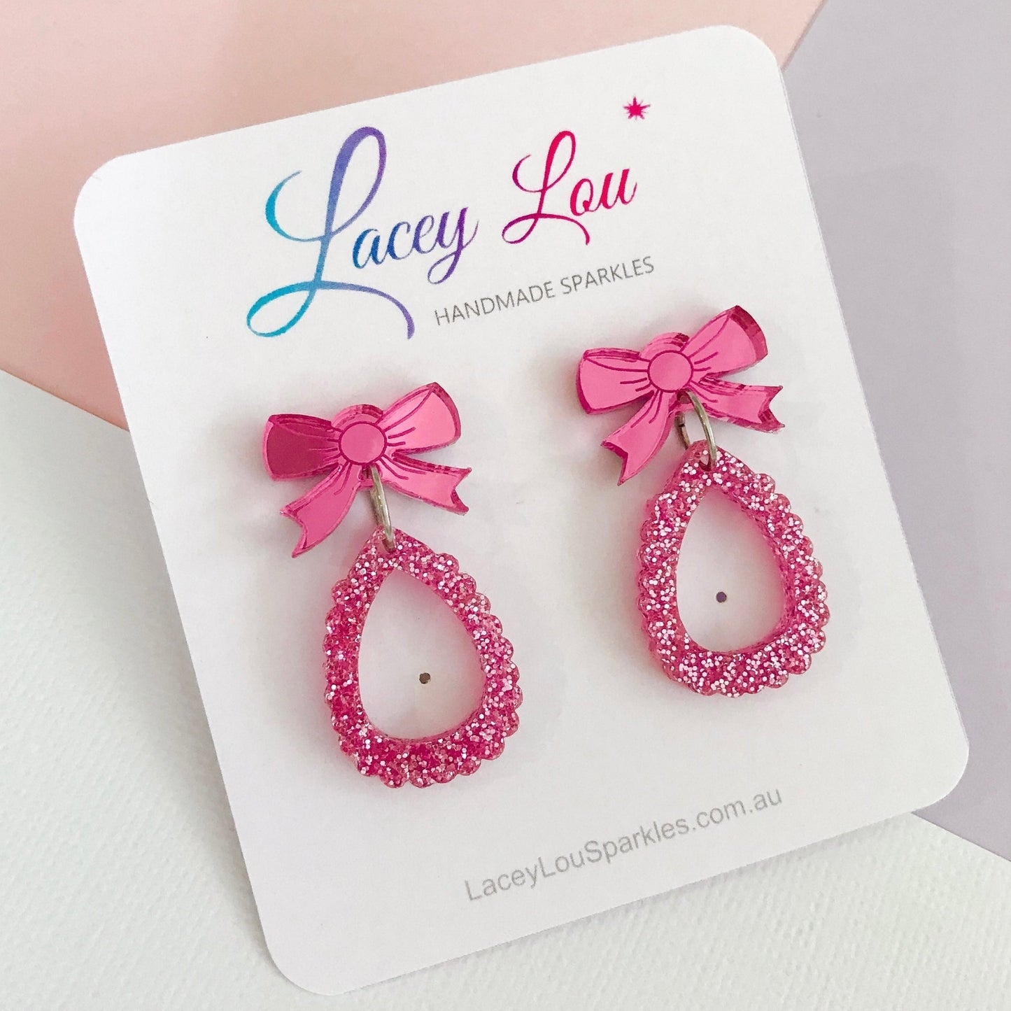 Small Open Teardrop Dangle - Pink Glitter - Lacey Lou Sparkles