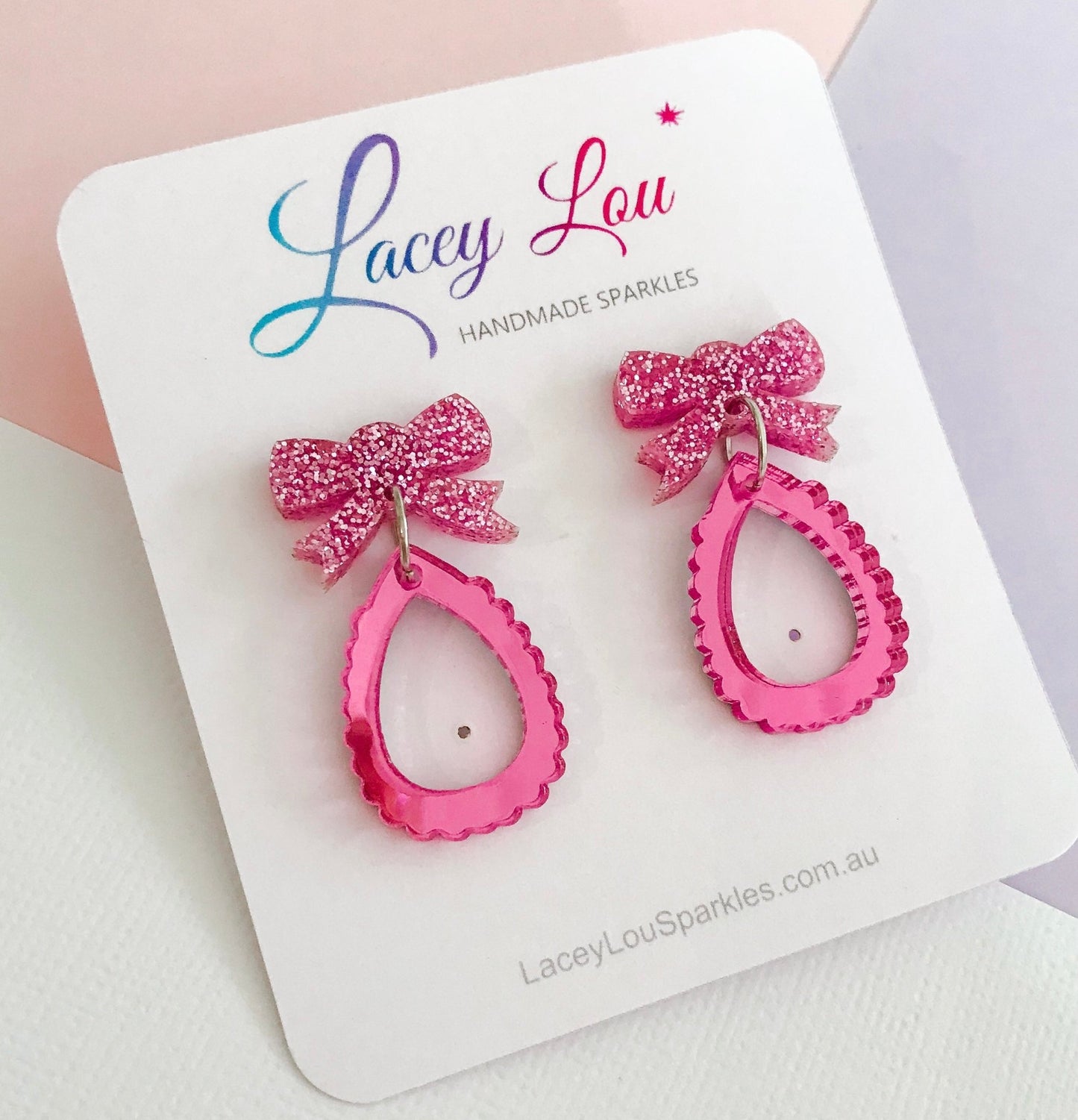 Small Open Teardrop Dangle - Pink Mirror - Lacey Lou Sparkles