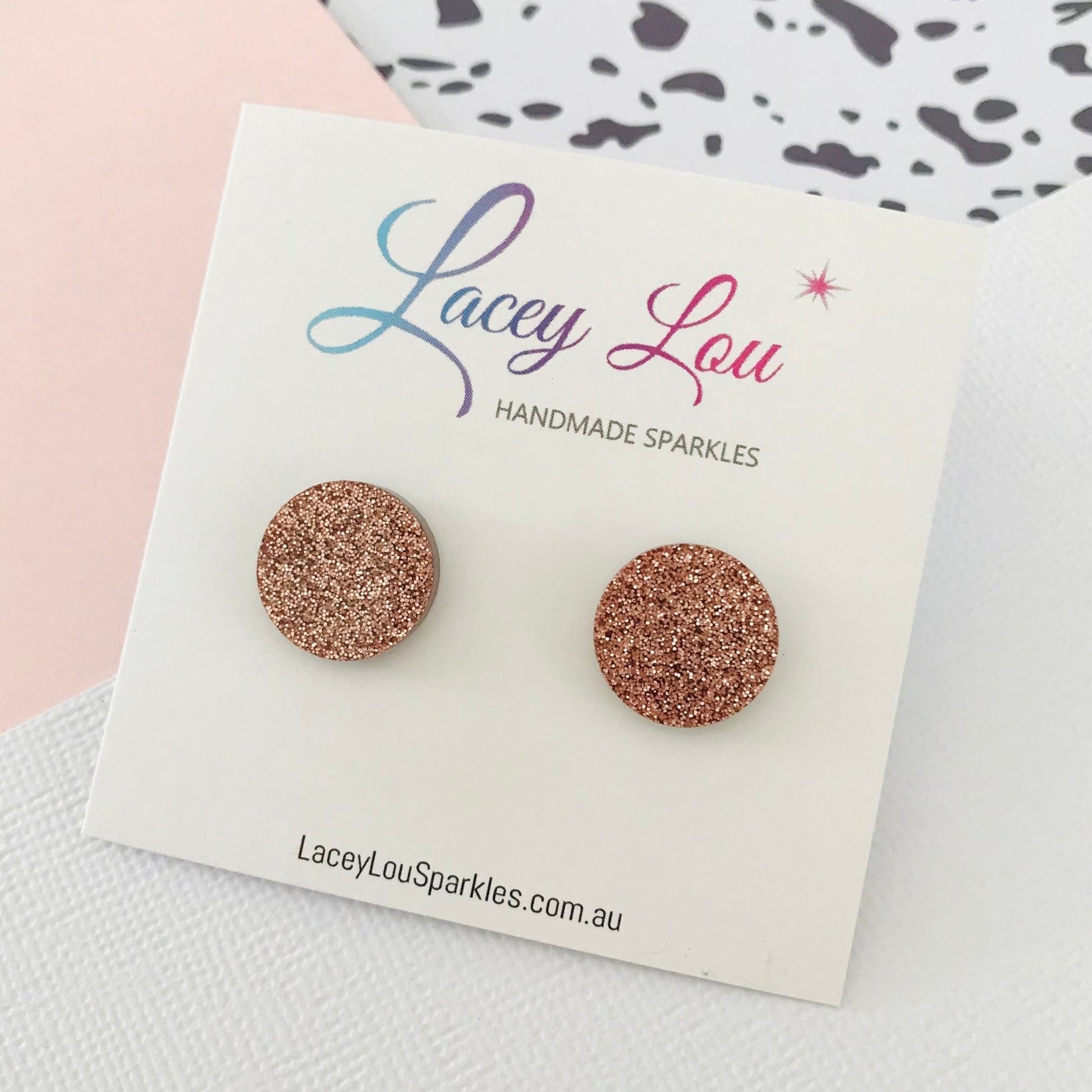 Small Round Acrylic Studs (15mm) - Bronze Fine Glitter - Lacey Lou Sparkles