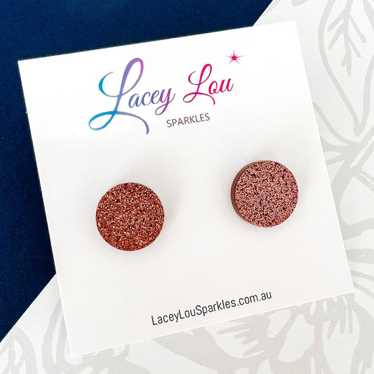 Small Round Acrylic Studs (15mm) - Bronze Fine Glitter - Lacey Lou Sparkles