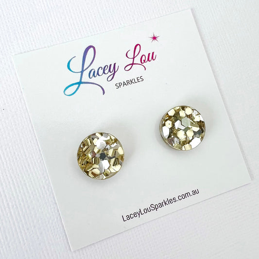 Small Round Acrylic Studs (15mm) - Gold & Silver Chunky Glitter - Lacey Lou Sparkles