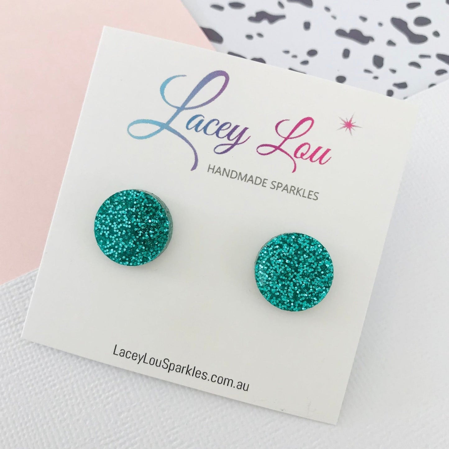 Small Round Acrylic Studs (15mm) - Green Fine Glitter - Lacey Lou Sparkles