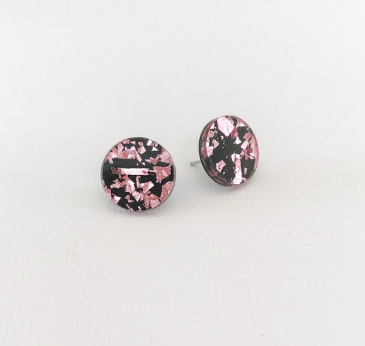 Small Round Acrylic Studs (15mm) - Light Pink Shard Glitter - Lacey Lou Sparkles