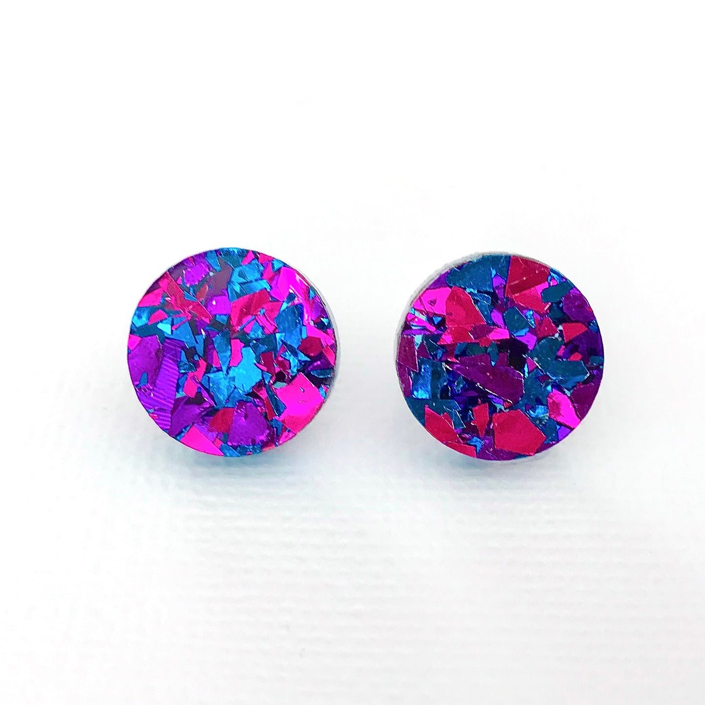 Small Round Acrylic Studs (15mm) - Midnight Blue Shard Glitter - Lacey Lou Sparkles