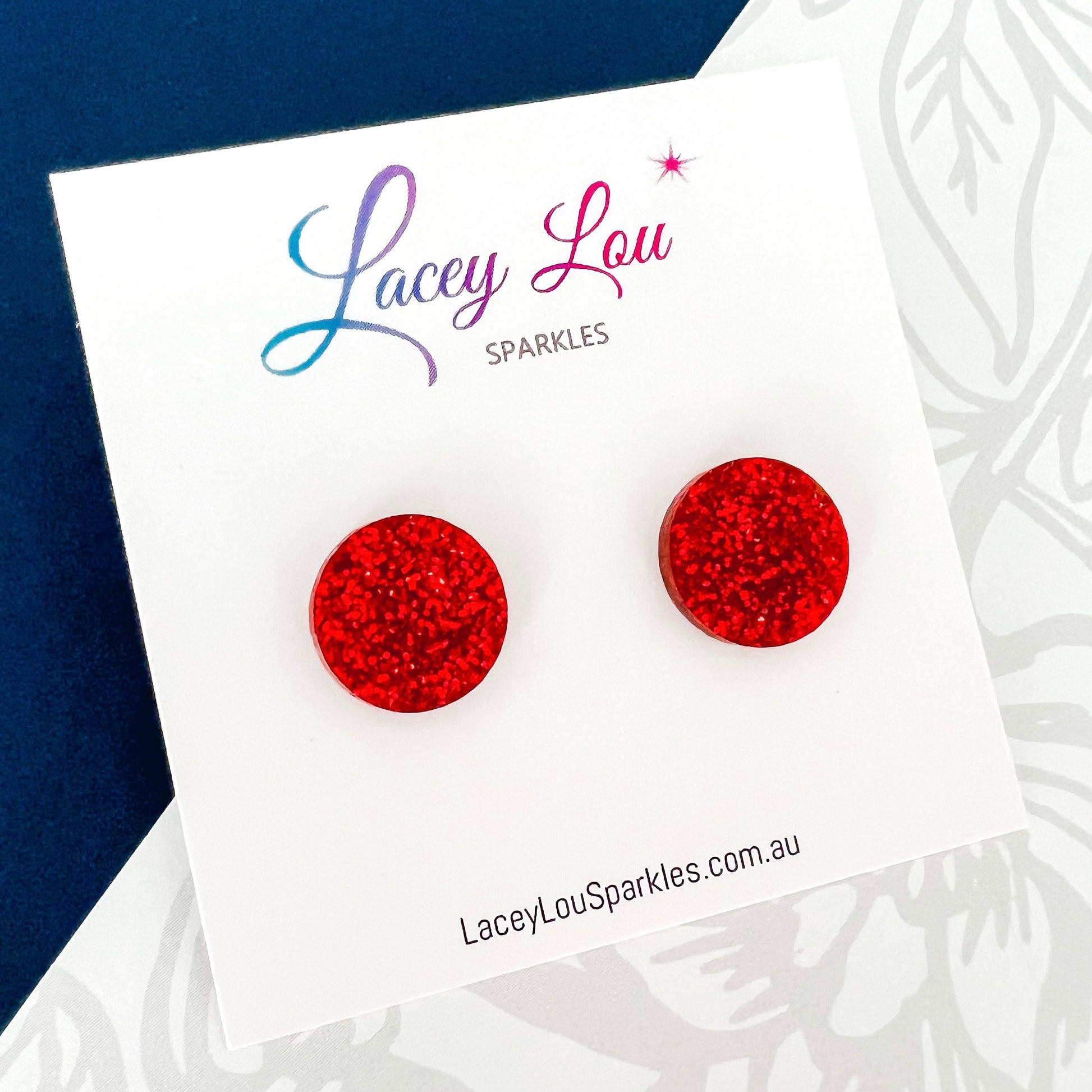 Small Round Acrylic Studs (15mm) - Red Chunky Glitter - Lacey Lou Sparkles