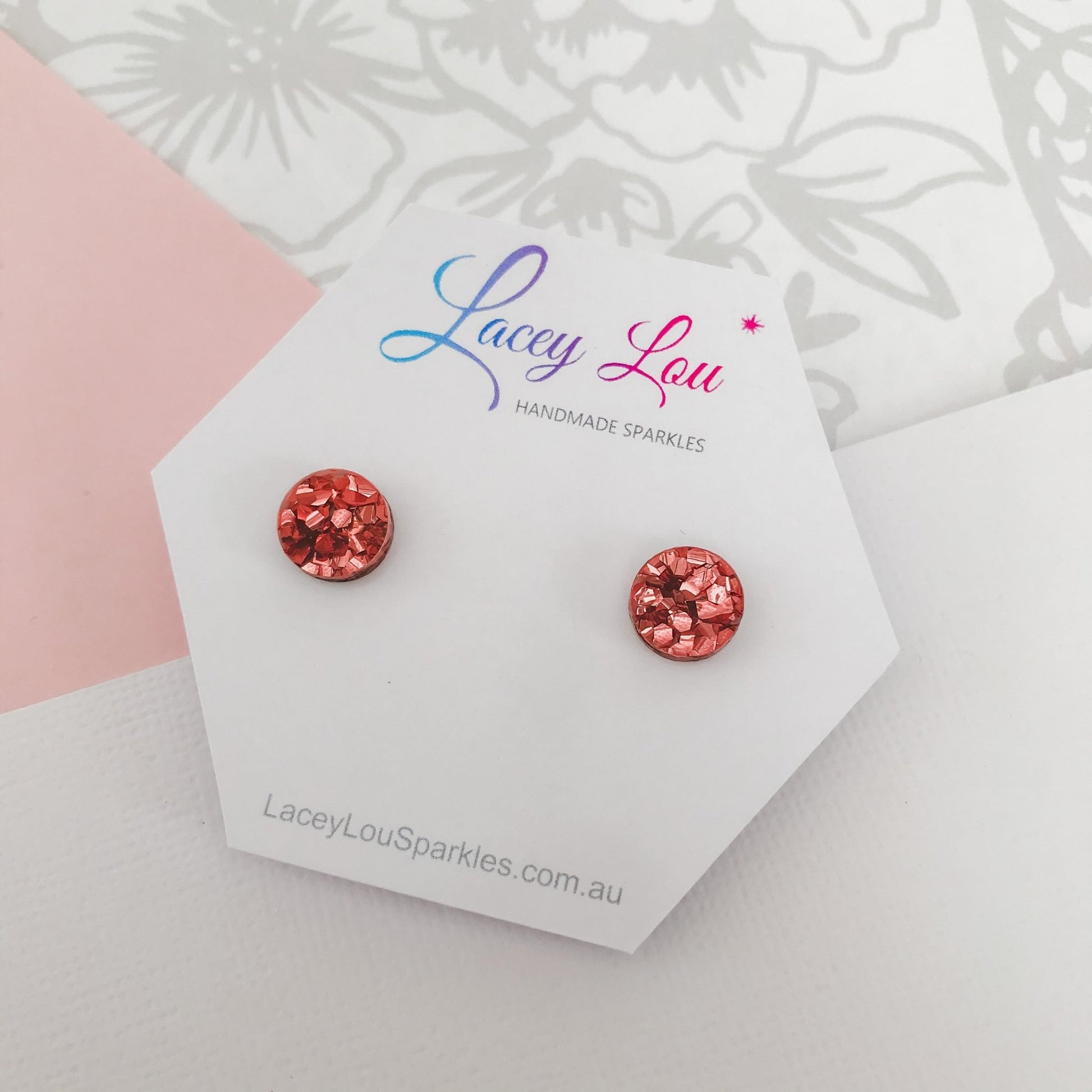 Small Round Glitter Studs 10mm - 6 colours available - Lacey Lou Sparkles