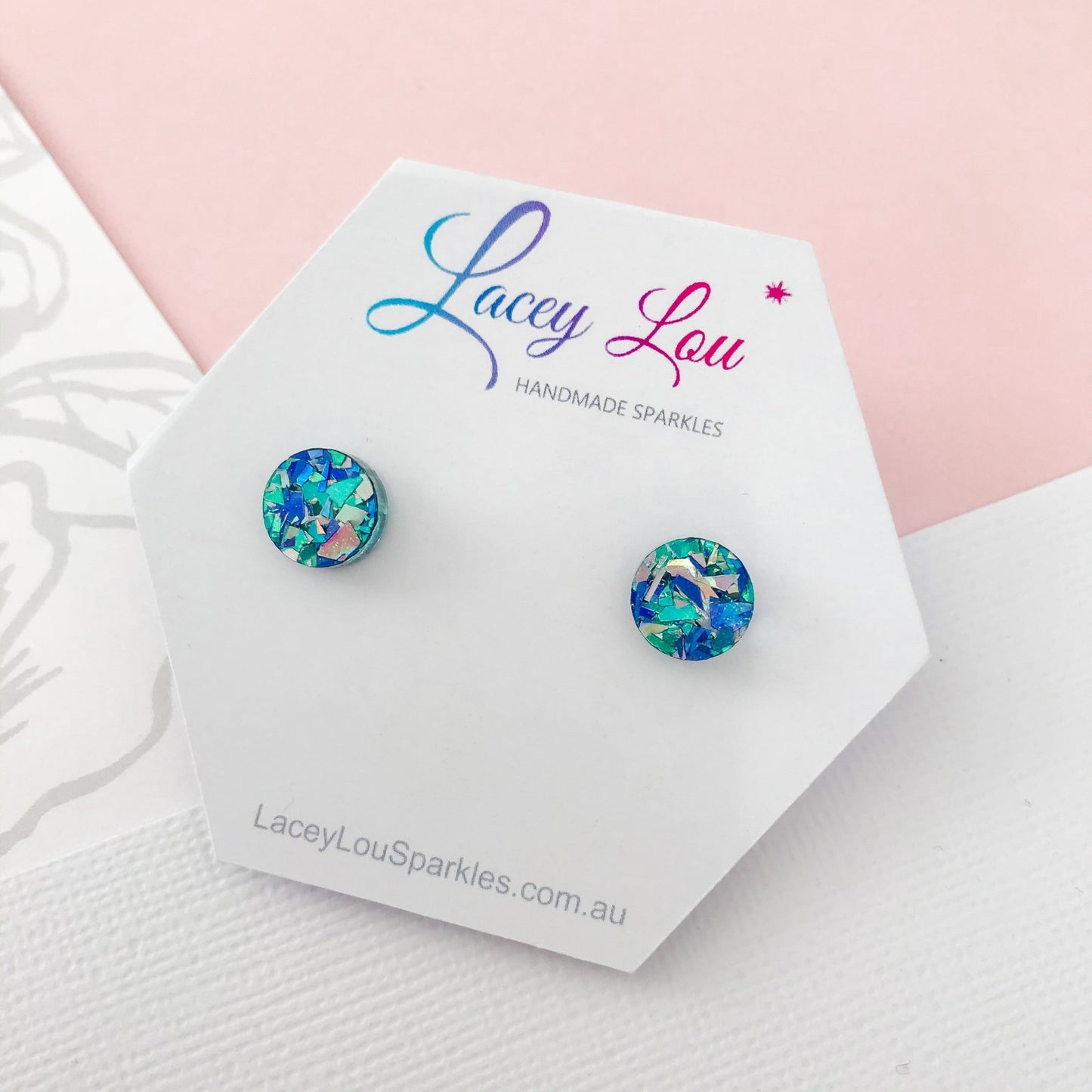 Small Round Glitter Studs 10mm - 6 colours available - Lacey Lou Sparkles