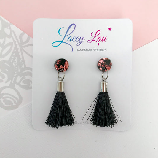 Small Silk Tassel Earrings - Black - Lacey Lou Sparkles