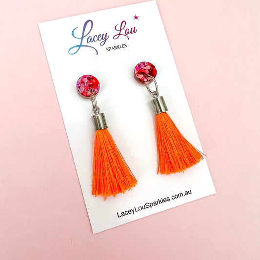 Small Silk Tassel Earrings - Bright Orange - Lacey Lou Sparkles