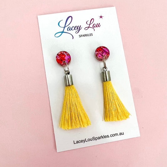 Small Silk Tassel Earrings - Bright Yellow - Lacey Lou Sparkles