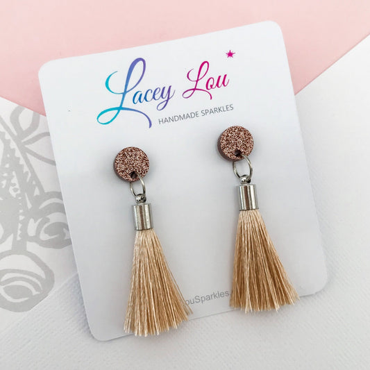 Small Silk Tassel Earrings - Caramel - Lacey Lou Sparkles