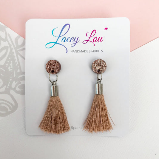 Small Silk Tassel Earrings - Coffee - Lacey Lou Sparkles