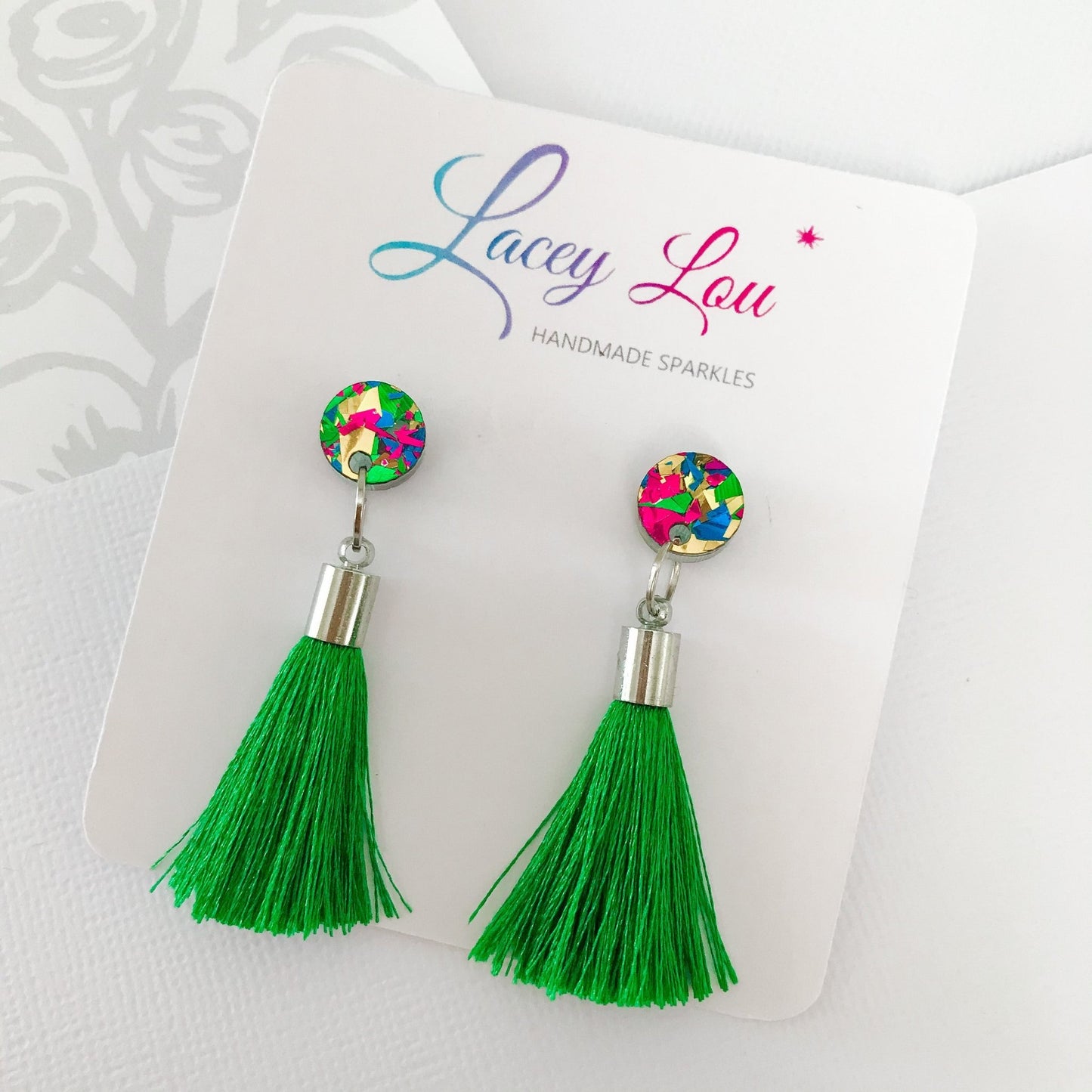 Small Silk Tassel Earrings - Green - Lacey Lou Sparkles