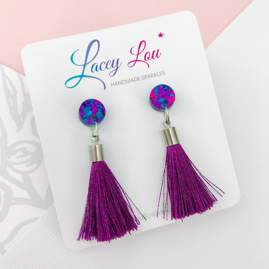 Small Silk Tassel Earrings - Purple - Lacey Lou Sparkles