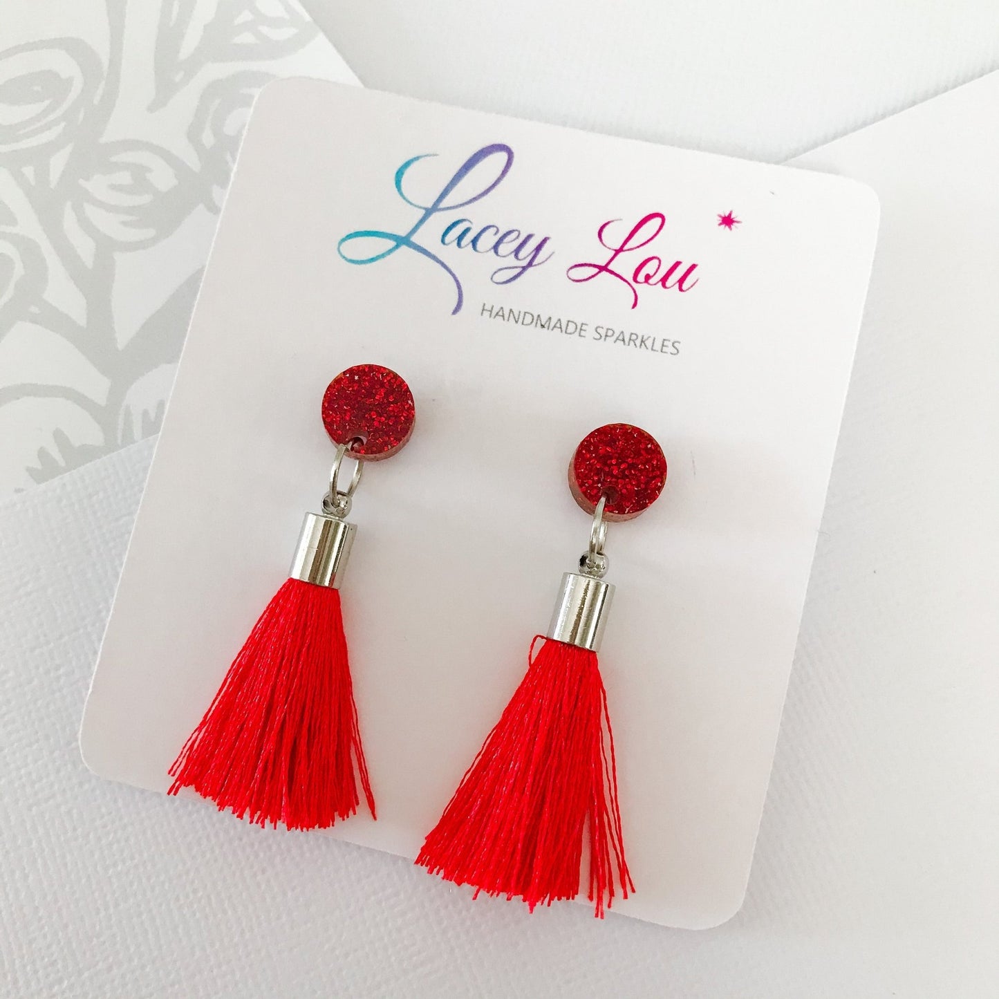 Small Silk Tassel Earrings - Red - Lacey Lou Sparkles