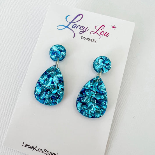 Small Teardrop Dangle - Baby Blue Acrylic Earrings - Lacey Lou Sparkles