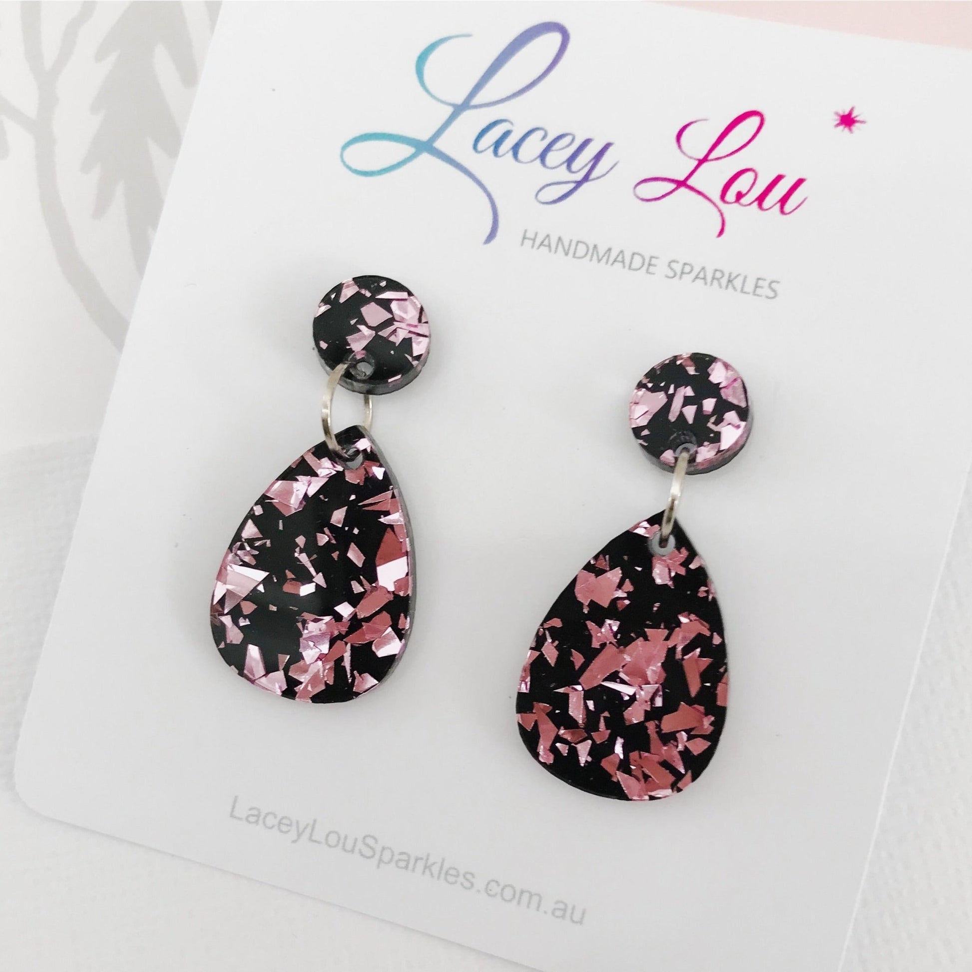 Small Teardrop Dangle - Light Pink Glitter Acrylic Earrings - Lacey Lou Sparkles