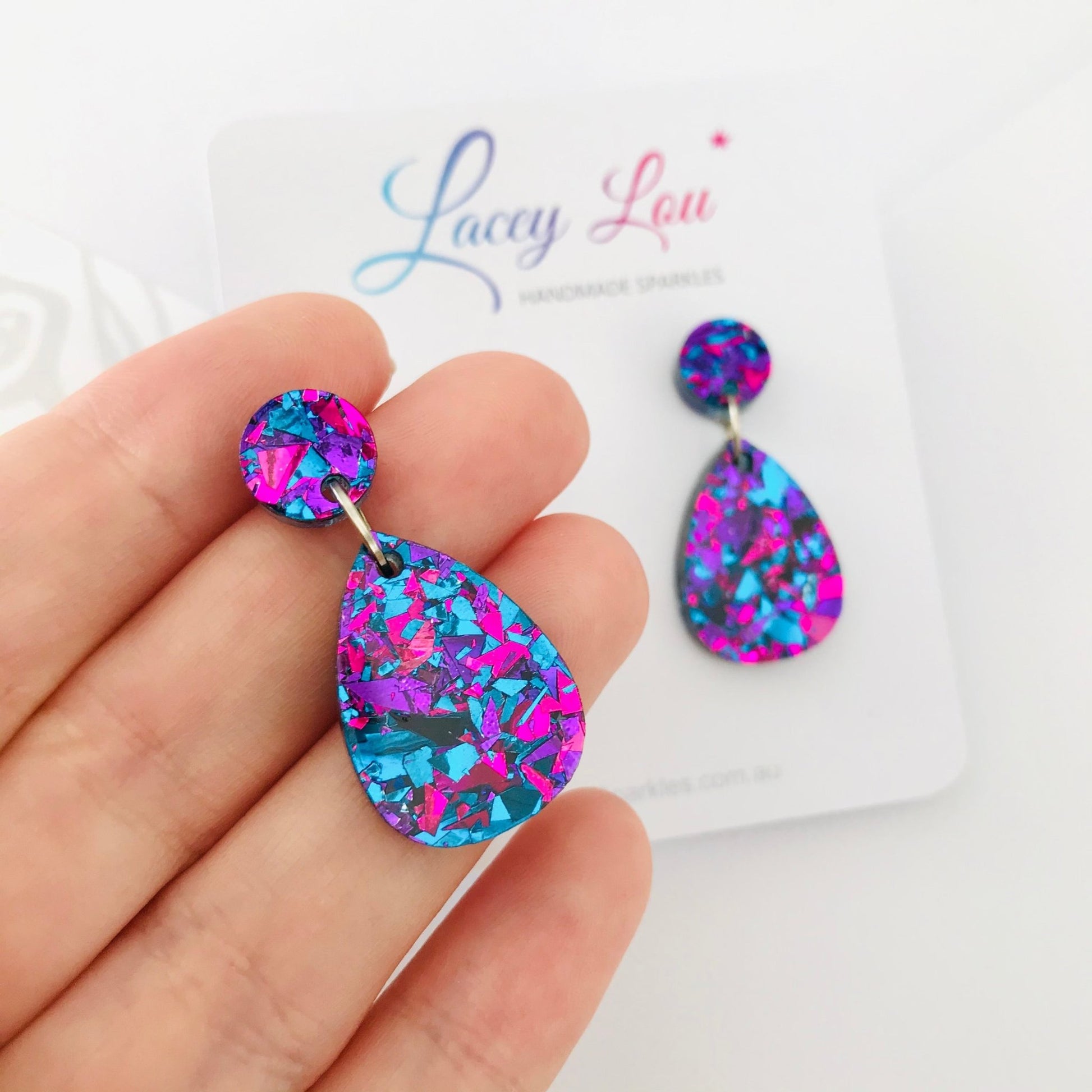 Small Teardrop Dangle - Midnight Blue Glitter Acrylic Earrings - Lacey Lou Sparkles