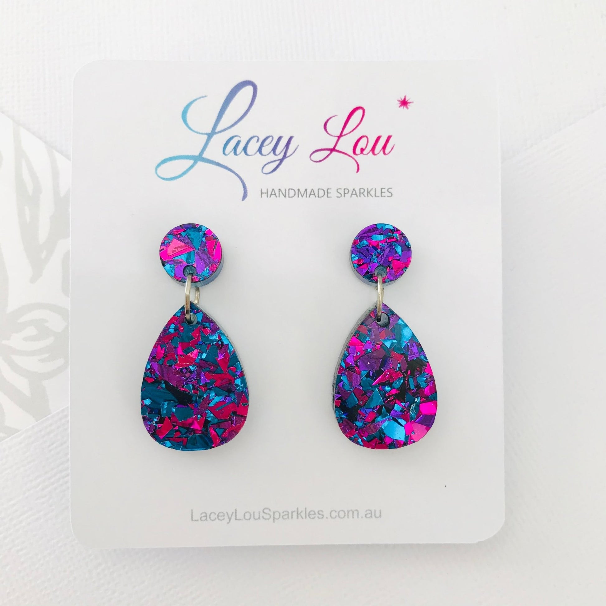 Small Teardrop Dangle - Midnight Blue Glitter Acrylic Earrings - Lacey Lou Sparkles