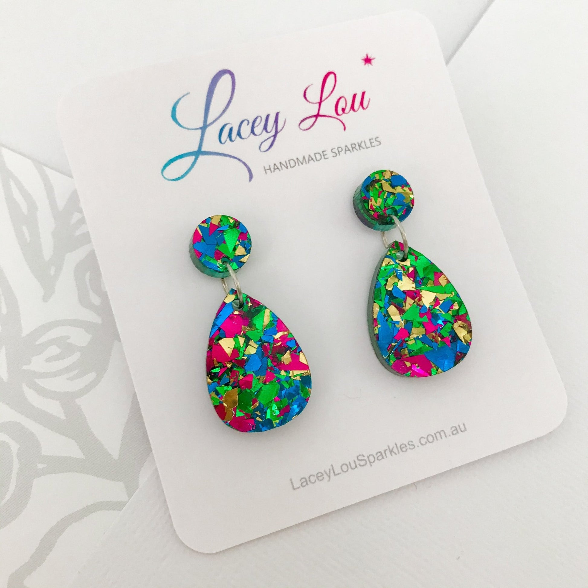 Small Teardrop Dangle - Party Green Acrylic Earrings - Lacey Lou Sparkles