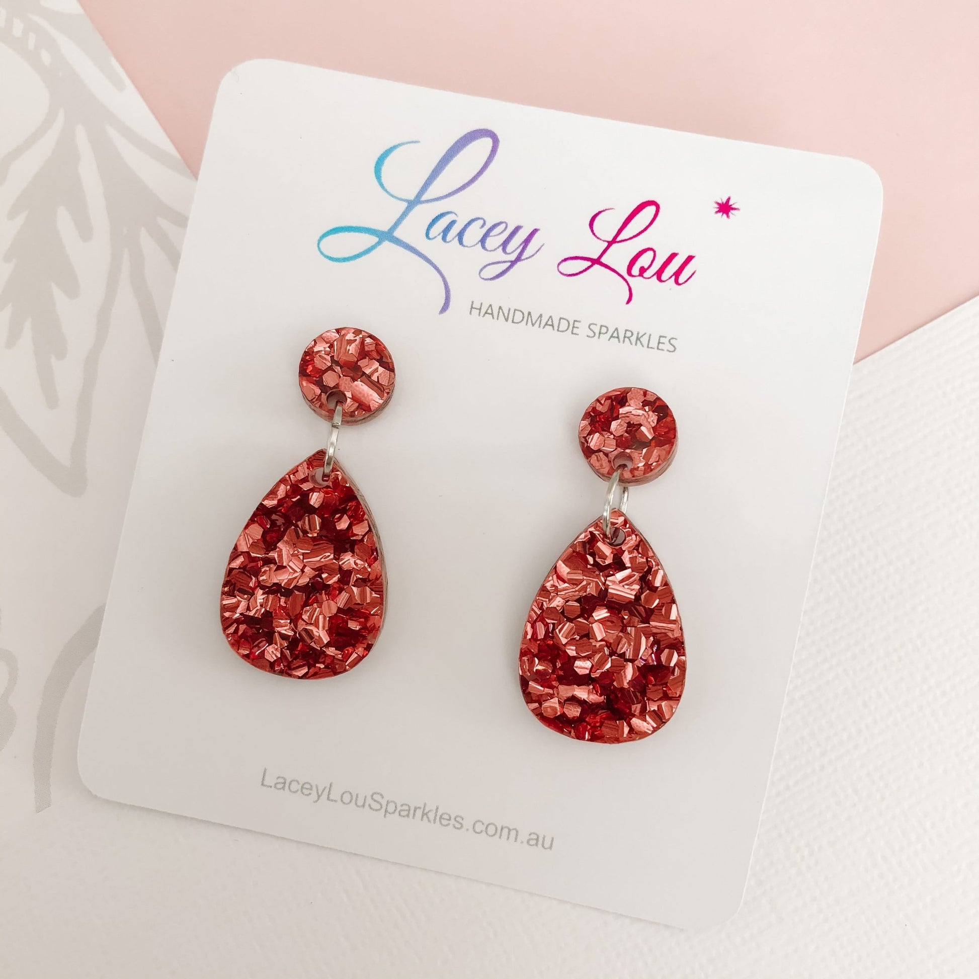 Small Teardrop Dangle - Rose Gold Acrylic Earrings - Lacey Lou Sparkles
