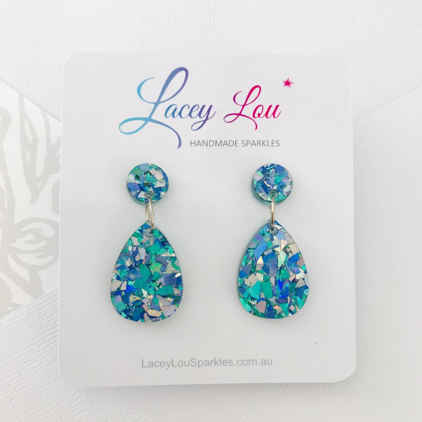 Small Teardrop Dangles - Ice Blue Glitter Acrylic Earrings - Lacey Lou Sparkles