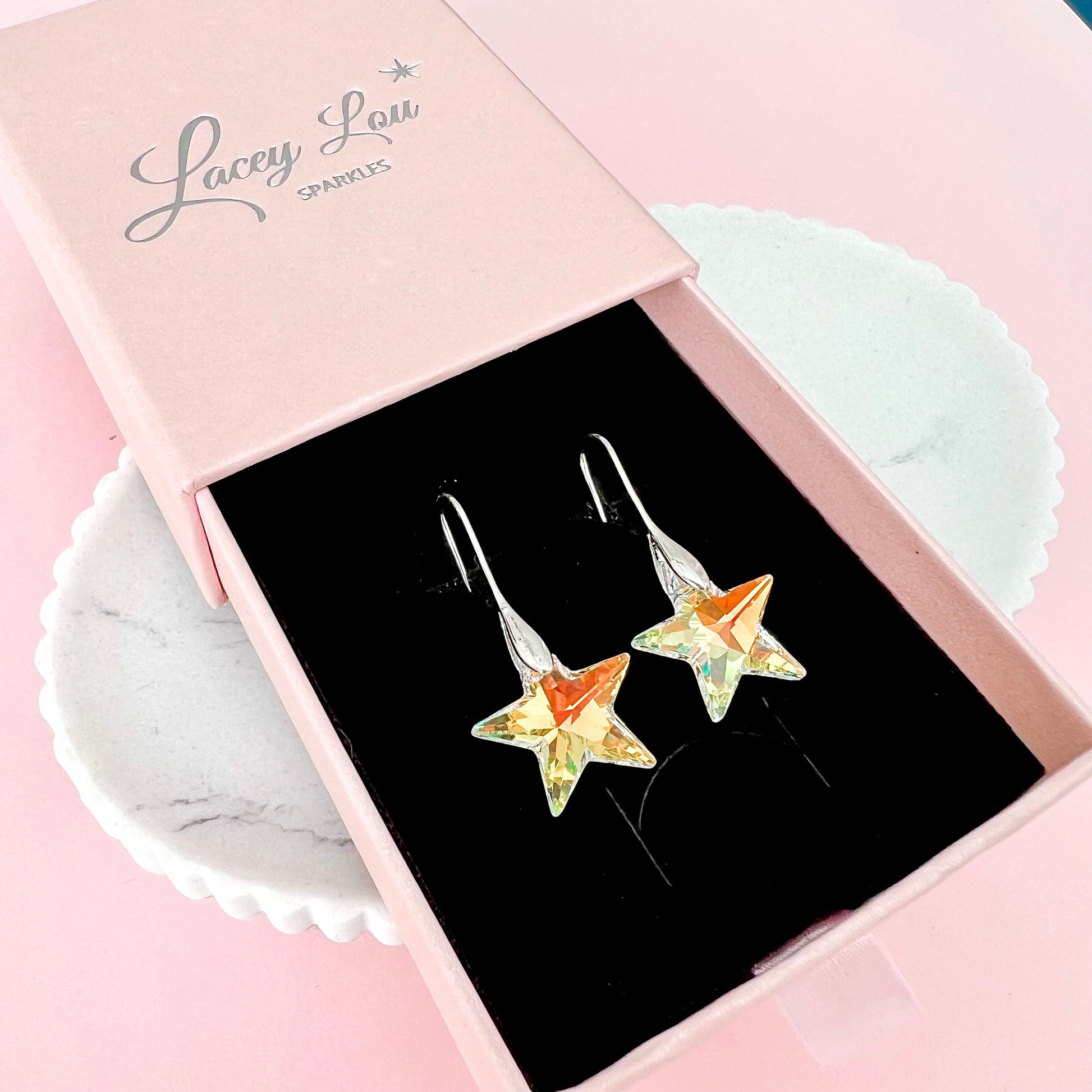 Star Austrian Crystal Hook Earrings - Lacey Lou Sparkles