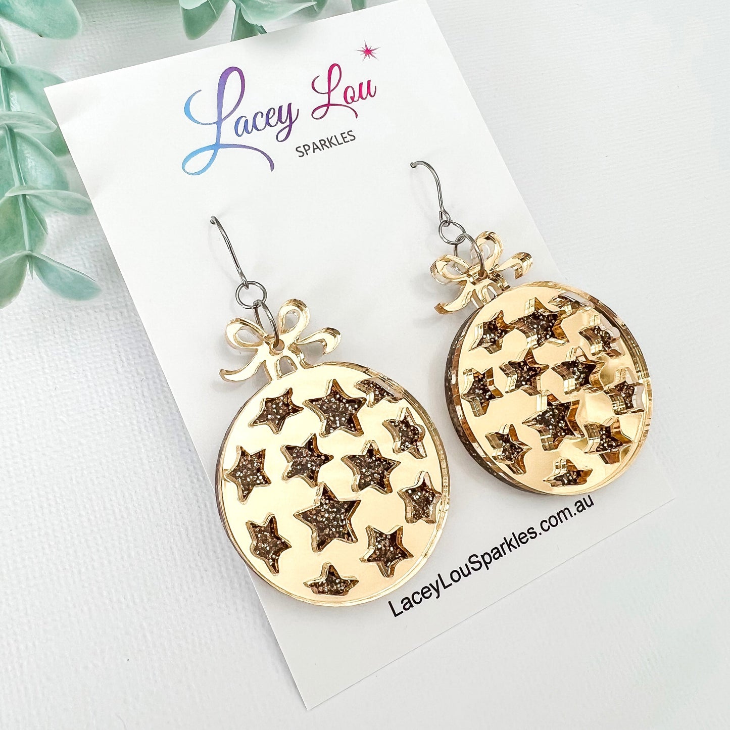 Star Christmas Bauble Earrings - Gold - Lacey Lou Sparkles