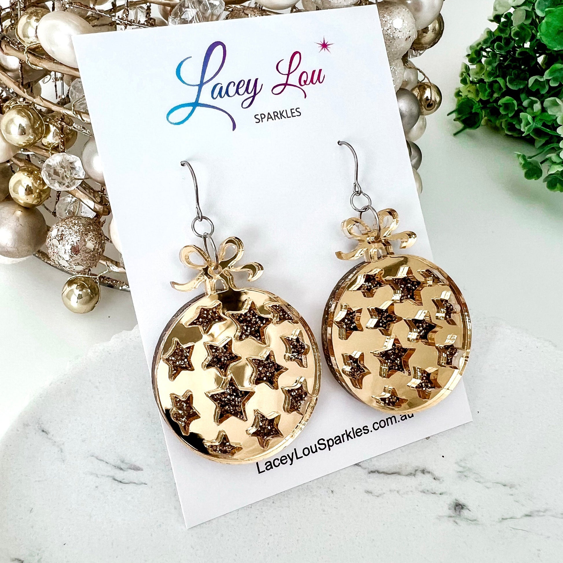 Star Christmas Bauble Earrings - Gold - Lacey Lou Sparkles