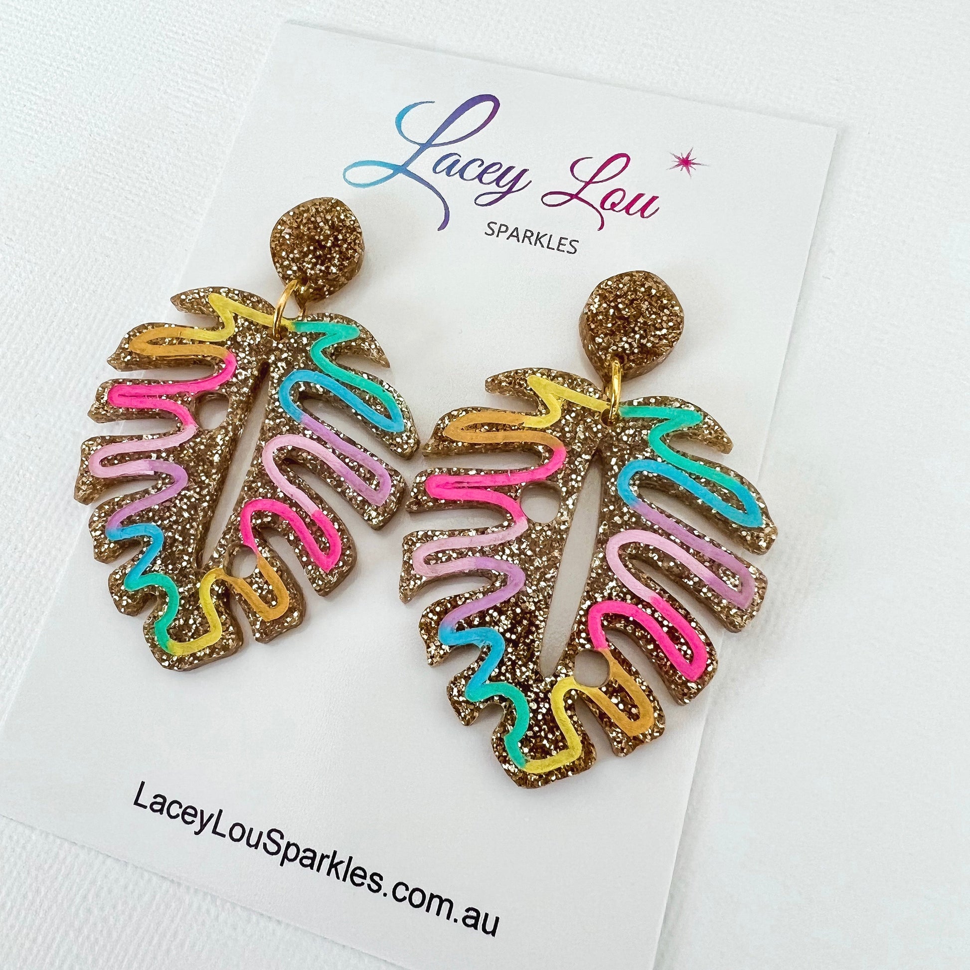 Statement Monstera Acrylic Dangles - Gold - Lacey Lou Sparkles