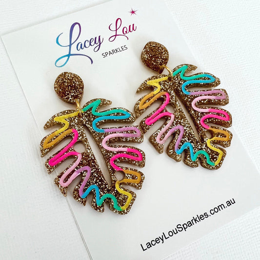 Statement Monstera Acrylic Dangles - Gold - Lacey Lou Sparkles