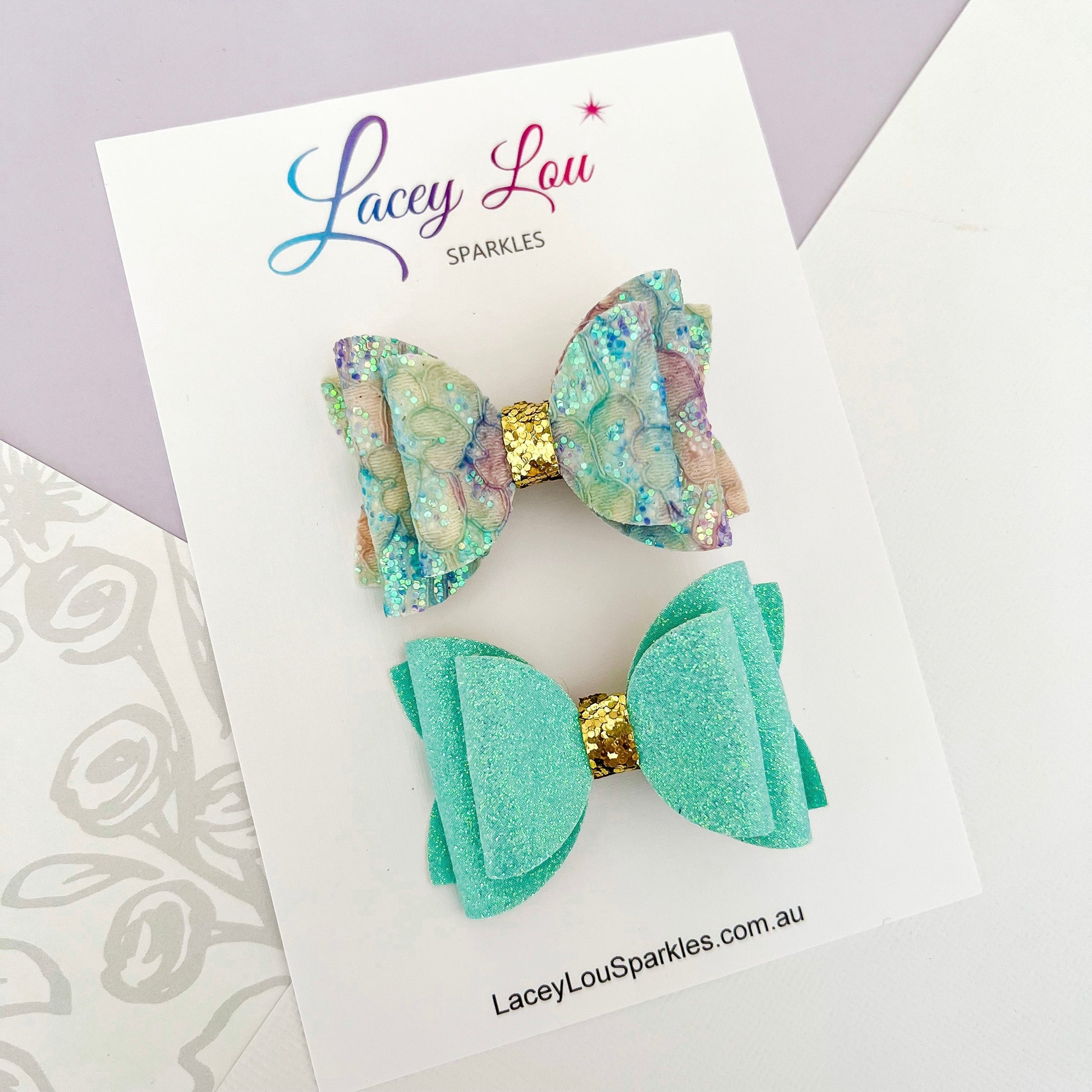 Sweet Hair Bow Set - Aqua - Lacey Lou Sparkles