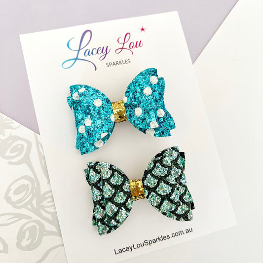 Sweet Hair Bow Set - Blue - Lacey Lou Sparkles