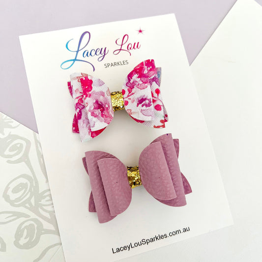 Sweet Hair Bow Set - Floral - Lacey Lou Sparkles