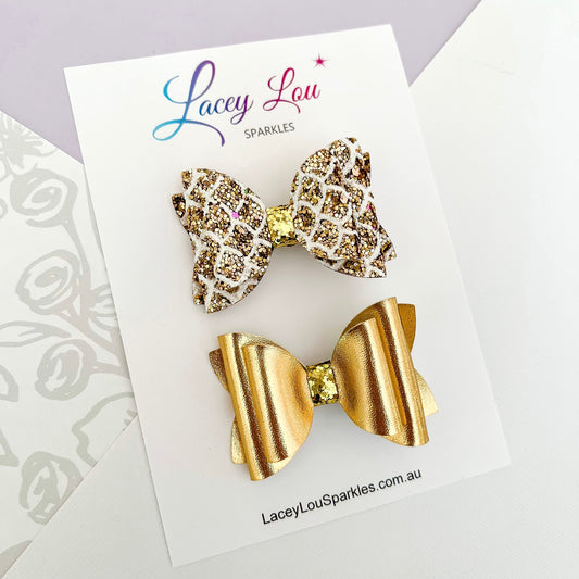 Sweet Hair Bow Set - Gold - Lacey Lou Sparkles